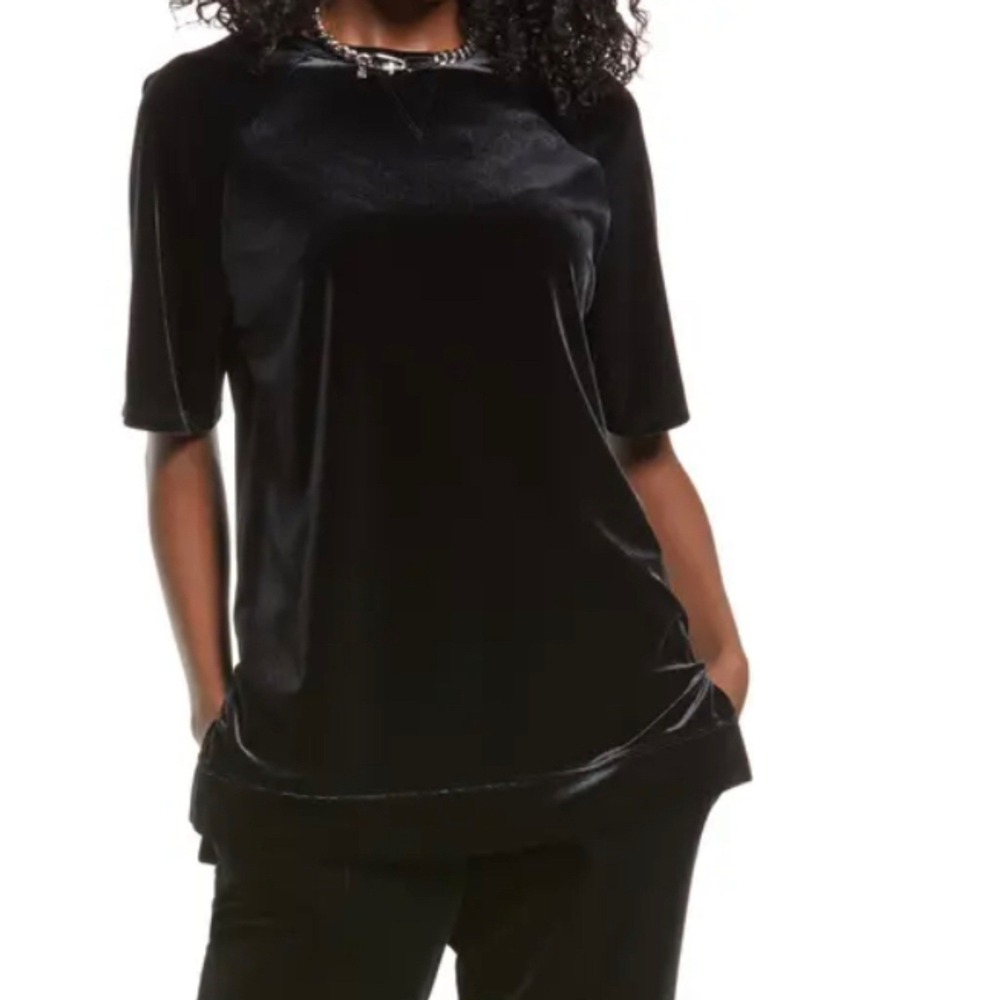 Open Edit Short Sleeve Stretch Velour‎ Sweatshirt Black XS